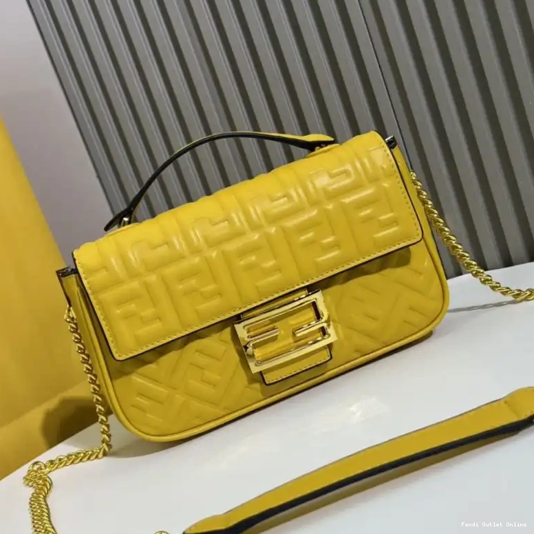 Cheap Midi Baguette Fendi Nappa Leather FF Motif In Bag Chain Yellow 0704
